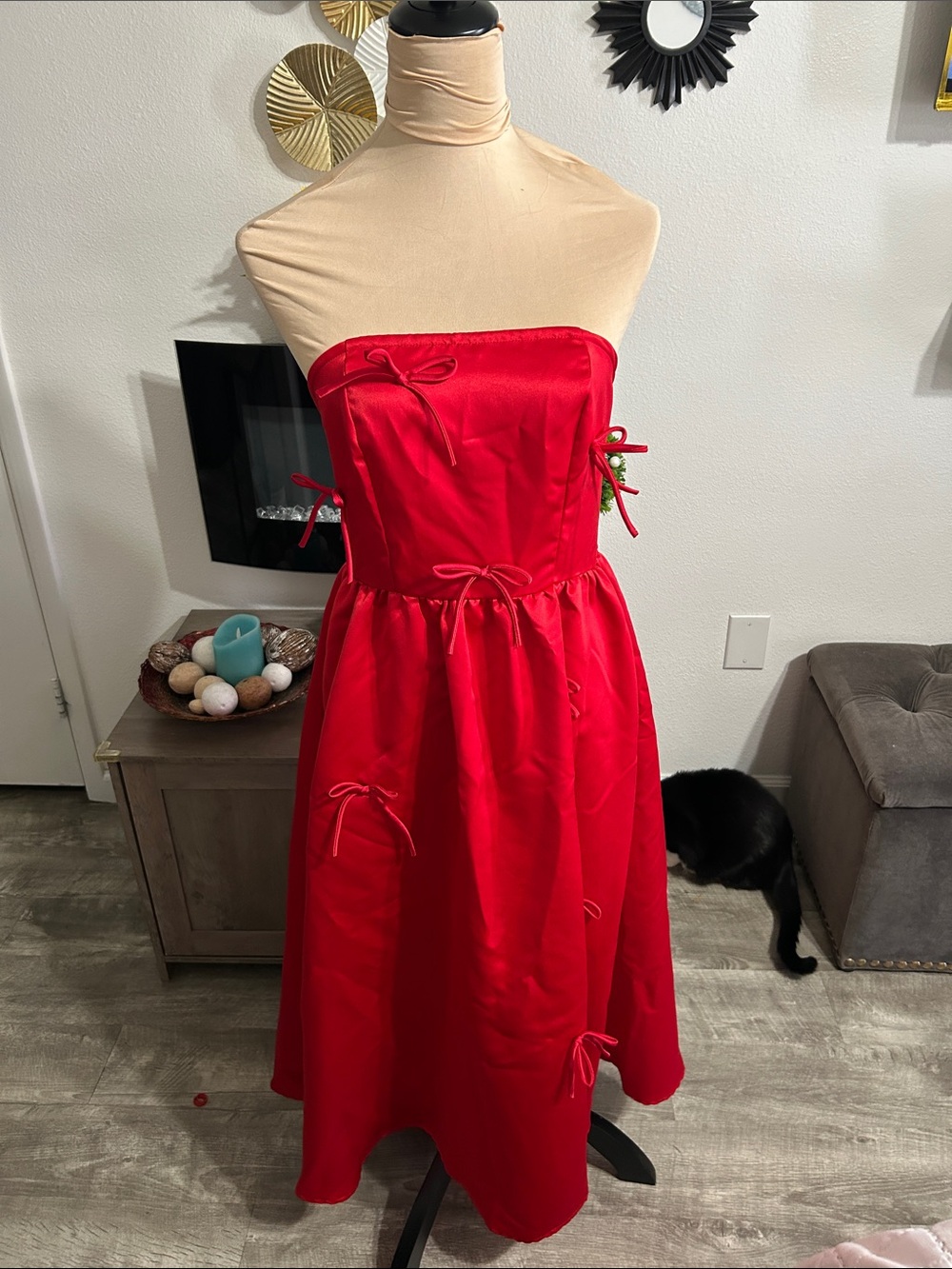 Strapless Red Cocktail Dress with Bow Details